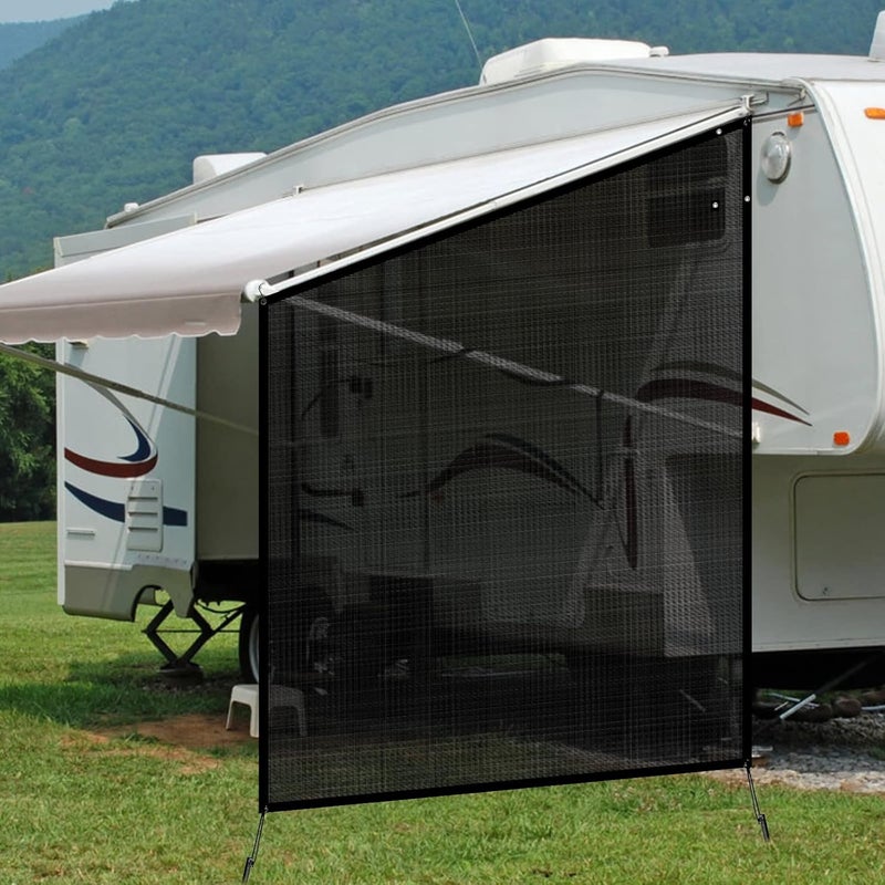 NAIMORUI RV Awning Side Shade, 9'X7' RV Awning Side Shade Screen, Camper Sunshade Complete Kits Motorhome Trailer UV Blocker, Black - Image 1